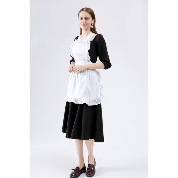 Women's Ruffle Outline Retro Apron Kitchen Cake Baking Cooking Cleaning Maid Cos - Picture 6 of 7